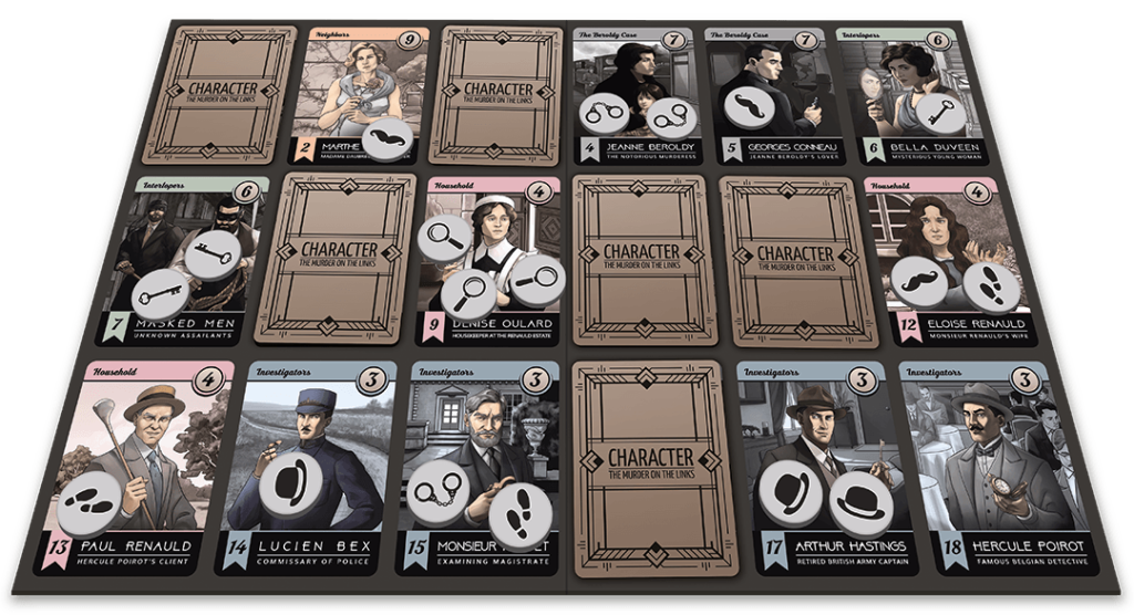 Character board from the game with players tokens on various characters.